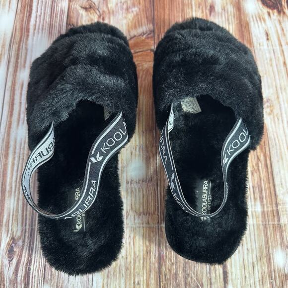 UGG Koolaburra FUZZ 'N II Size 8 Black Faux Fur Slingback Sandals Slipper Shoes - Picture 7 of 12